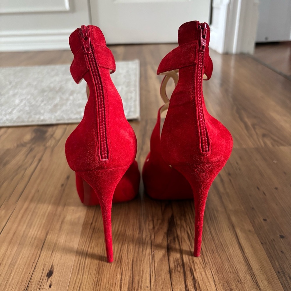 Christian Louboutin ROSIE 120 Suede Platform Pumps Heels Sandals Shoes Red 36.5 - Picture 5 of 8